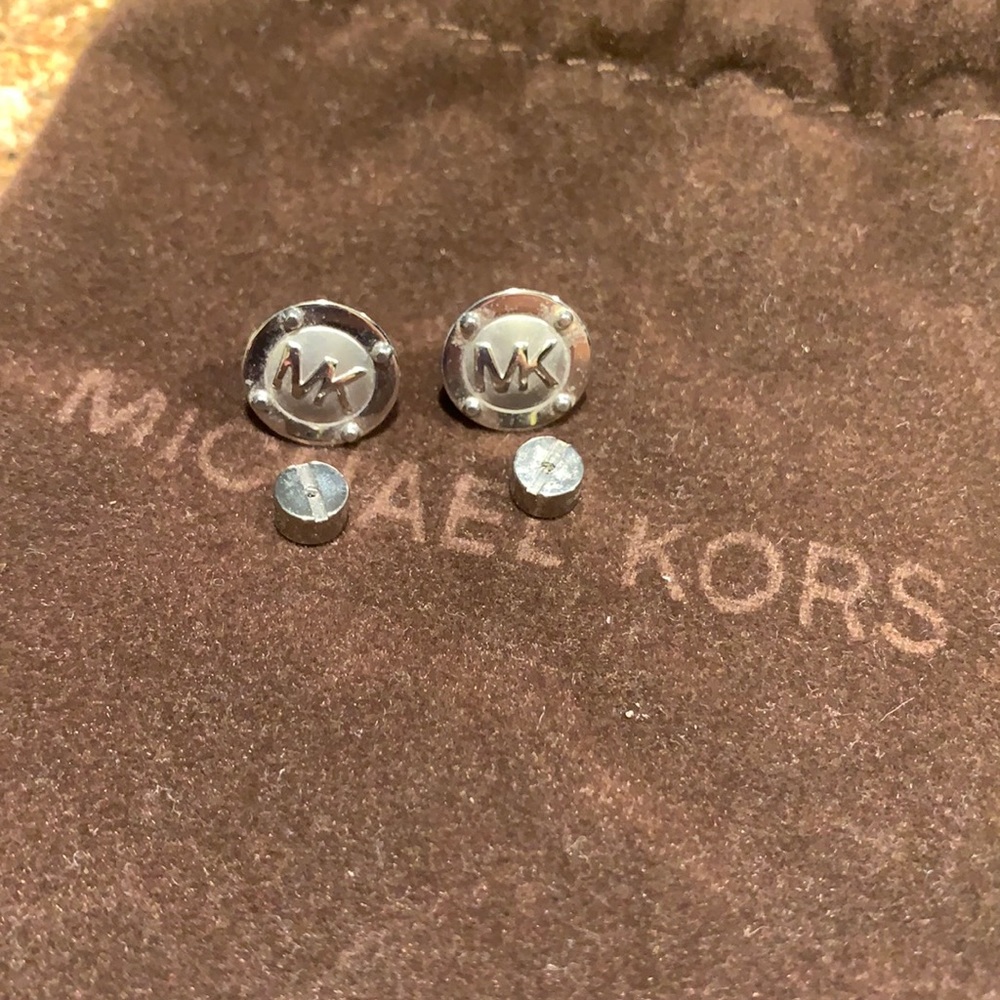 EUC Michael Kors Silver Earrings MK Logo